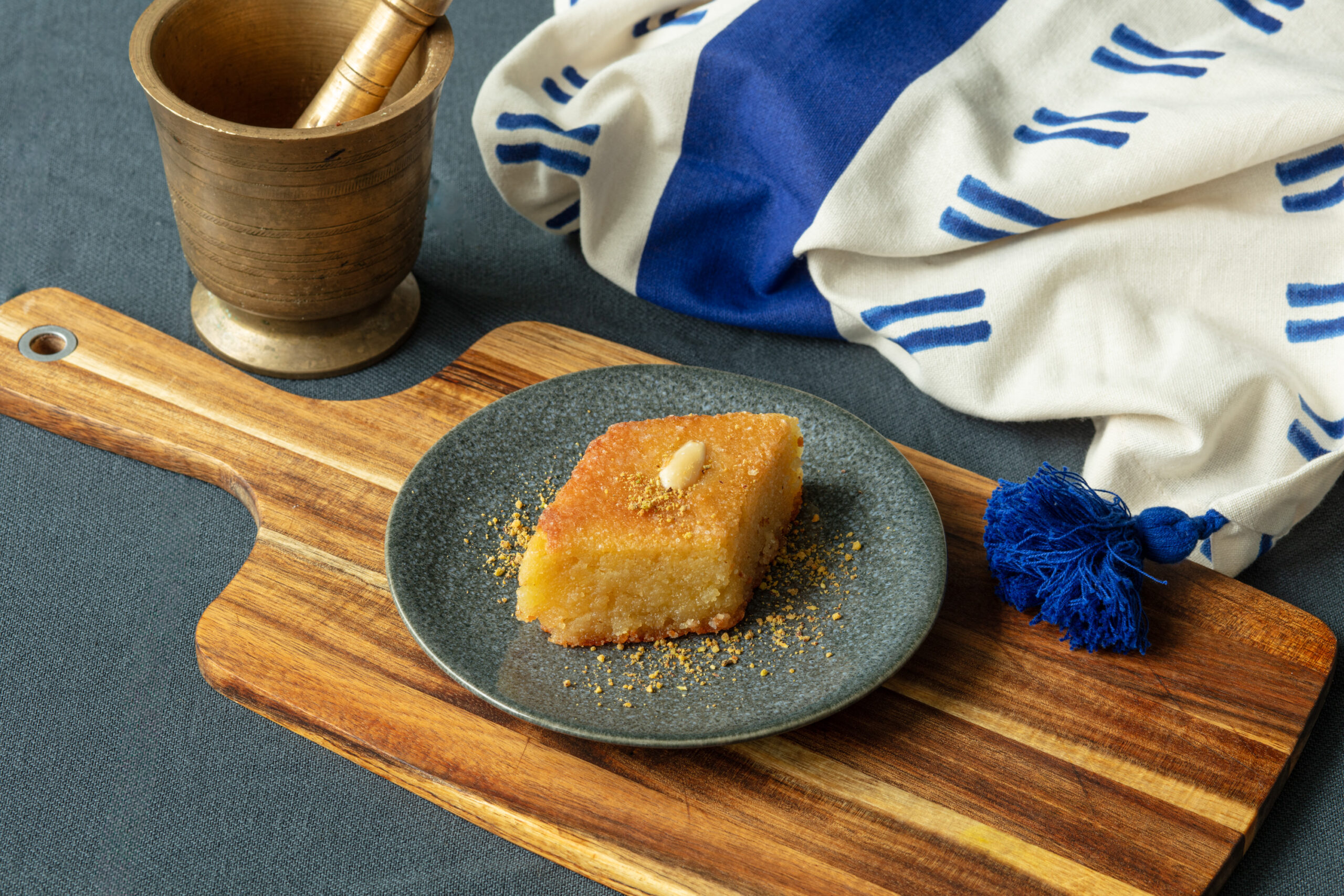 Lebanese Nammoura, a delicious traditional cake with honey and orange blossom